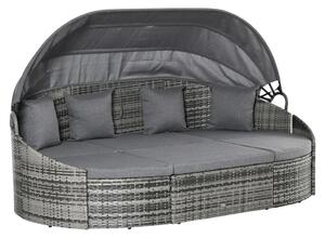 Outsunny Rattan napsziget, 4 részes nyugágy napellenzővel, ülőgarnitúra, 4 párna, fém, szürke