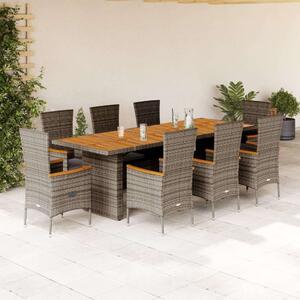 Polyrattan Kerti Étkezőgarnitúra - 9 részes - Szürke