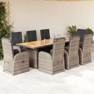 VidaXL Kerti Étkezőgarnitúra - 9 részes - Szürke Polyrattan