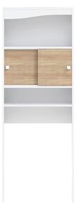 Fehér-natúr színű szekrény mosógép/WC fölé, tölgyfa dekorral 64x177 cm Wave – TemaHome