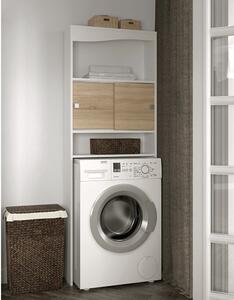 Fehér-natúr színű szekrény mosógép/WC fölé, tölgyfa dekorral 64x177 cm Wave – TemaHome