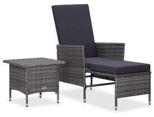 2 részes szürke polyrattan kerti bútorszett párnával
