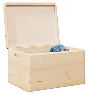 Fa doboz fedéllel és fogantyúkkal 40x30x23 cm tömör fa fenyő