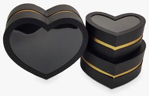 Aranyszegélyes szív doboz fekete 3db/szett