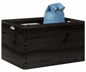 Fa doboz fogantyúkkal fekete 40x30x23 cm tömör fa fenyő
