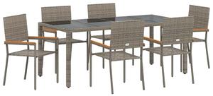 VidaXL Kert étkező szett 7 pcs Szürke 190 x 90 x 75 cm polirattan