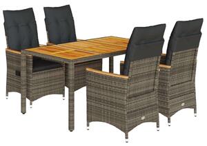 VidaXL Polyrattan Kerti Étkezőgarnitúra - 5 részes - Szürke