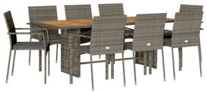 VidaXL 9 részes szürke polyrattan kerti étkezőgarnitúra párnával