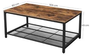 Rusztikus / Ipari stílusú dohányzóasztal rácsos polccal 106 x 60