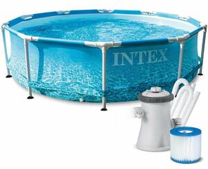 Kerek fémkeretes medence Beachside Metal Frame Intex 28208NP, 305x76 cm, szűrőszivattyúval