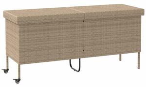 Bézs polyrattan kerti tárolóláda kerekekkel 160x55x75 cm