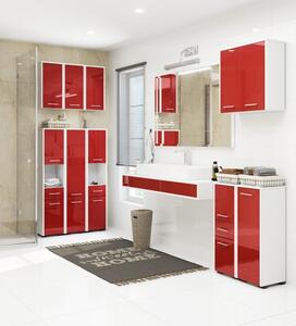 Álló fürdőszobaszerkrény fehér, magasfényű piros