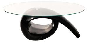 VidaXL magasfényű fekete dohányzóasztal ovális üveglappal