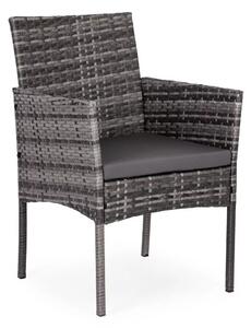 Kerti bútorszett, MultiGarden ESO-F368-4-4, szürke, rattan, időjárásálló, 3 részes, asztal 42 x 42 cm, 2 szék, acél váz, 5 mm edzett üveg asztallap, párnákkal