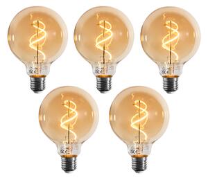 5 darabos E27 dimmelhető LED izzó spirál filament G95 arany 4W 270 lm 2100K készlet