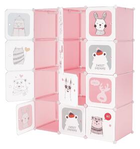 KONDELA Gyerek moduláris szekrény, rózsaszín/gyerek minta, NURMI