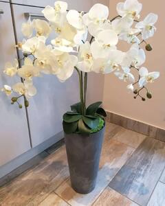 Padlóvázás élethű orchidea antracit színű vázával
