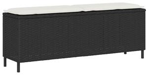 Fekete polyrattan kerti pad párnával 110x30x40,5 cm
