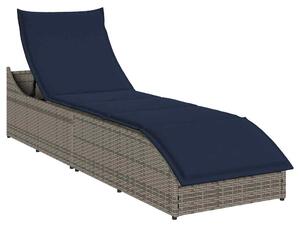 Összecsukható napozóágy párnával és tárolóval szürke polyrattan
