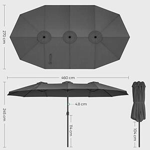 Dupla napernyő 460 × 270 cm, extra nagy kerti napernyő, UPF 50+, szürke