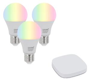 3 darabos intelligens E27 dimmelhető LED izzókészlet A60 9W 806 lm 2700K-6500K, Zigbee Smart Hub-bal