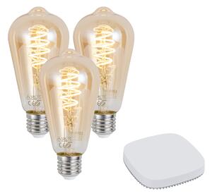 3 darabos intelligens E27-es dimmelhető LED izzókészlet ST64 4,9W 320 lm 2500K Zigbee Smart Hub-bal