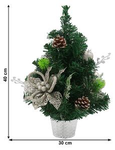 KONDELA Karácsonyfa díszekkel, zöld, ezüst virágcserépben, 40 cm, CHRISY