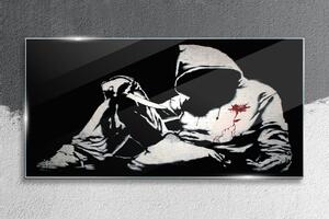 Üvegkép Banksy kés fekete-fehér