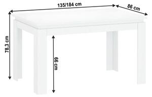 KONDELA Széthúzható asztal, fehér, 135-184x86 cm, LINDY