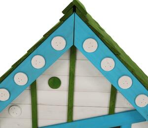 KONDELA Fából készült kerti házikó gyerekeknek, fehér/szürke/kék/zöld, LATAM