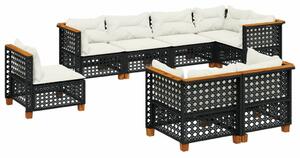 Polyrattan Kerti Ülőgarnitúra - 8 részes - Fekete