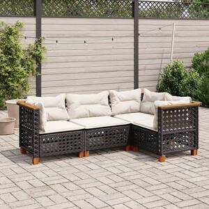 Polyrattan Kerti Ülőgarnitúra - 4 részes - Fekete