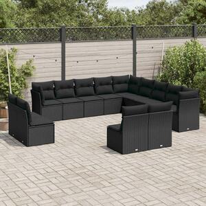 VidaXL 13 részes fekete polyrattan kerti ülőgarnitúra párnákkal