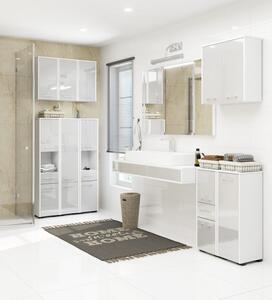 Fali fürdőszoba szekrény fehér, magasfényű fémszínű