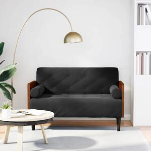 Fekete bársony loveseat kanapé párnákkal 110 cm