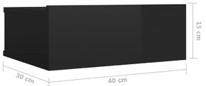 VidaXL 800320 Floating Nightstand High Gloss Black 40x30x15 cm Chipboard