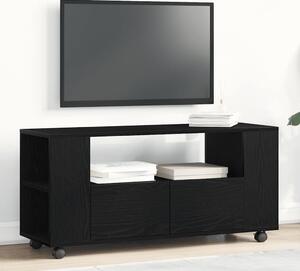Fekete tölgy szerelt fa TV-szekrény kerekekkel 102x34,5x43 cm
