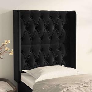 VidaXL Fekete Bársony Ágyfejtámla Szárnyakkal - 83x16x118/128 cm