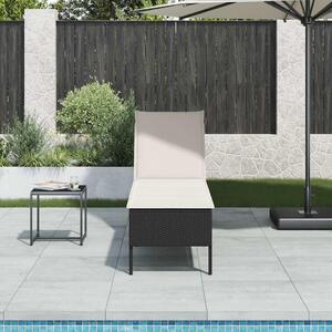 Fekete polyrattan napozóágy párnával 55x200x44 cm
