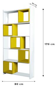 Box fehér-sárga könyvespolc 80 x 22 x 170 cm
