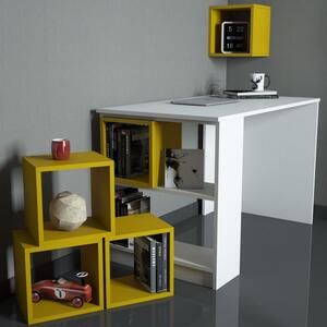 Box fehér-sárga íróasztal és könyvespolc