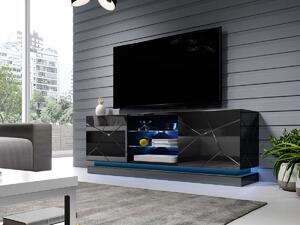 TV-állvány Linar, Közepes sűrűségű farostlemez, 57x160x40cm, Fényes fekete, Fekete