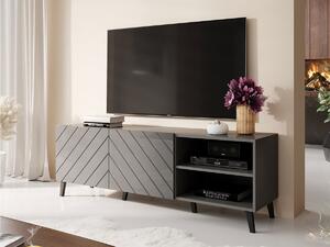TV-állvány Charlotte 144, Közepes sűrűségű farostlemez, Laminált forgácslap, 52x150x42cm, Fényes grafit, Grafit