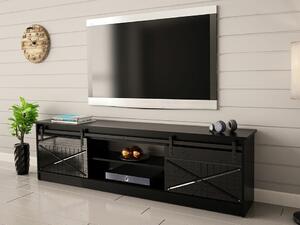 TV-állvány Charlotte 156, Közepes sűrűségű farostlemez, Laminált forgácslap, 57x200x35cm, Fekete, Fényes fekete