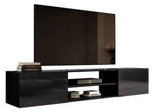 TV-állvány Imago II, Laminált forgácslap, Közepes sűrűségű farostlemez, 37x200x40cm, Fekete, Fényes fekete