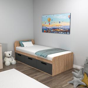 Egyszemélyes ágy 90 cm Pelavi 1 (atlanti fenyő + antracit) (ágyráccsal)