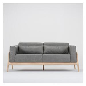 Fawn szürke kanapé bivalybőrből, tömör tölgyfa szerkezettel, 180 cm - Gazzda