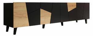 TV-állvány Charlotte 181, Közepes sűrűségű farostlemez, Laminált forgácslap, 53x201x42cm, Craft tölgy, Fekete