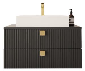 Fali szekrény mosdónak Merced R103, Fekete, 42x80x46cm, Laminált forgácslap, Közepes sűrűségű farostlemez