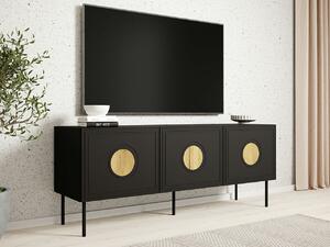 TV-állvány Domromi 101, Közepes sűrűségű farostlemez, Laminált forgácslap, 61x151x40cm, Craft tölgy, Fekete